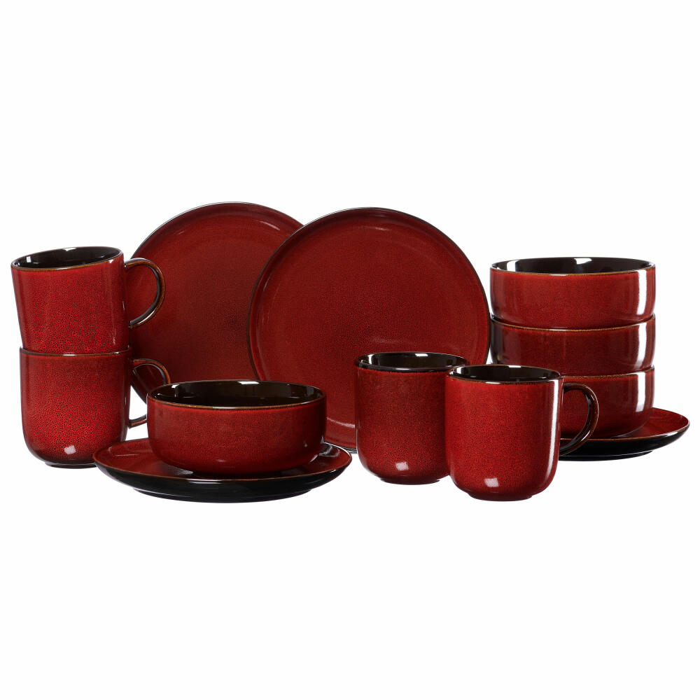 Ritzenhoff &amp; Breker breakfast set Gambia, 12-piece, breakfast service, tableware set, service, stoneware, red, 420128