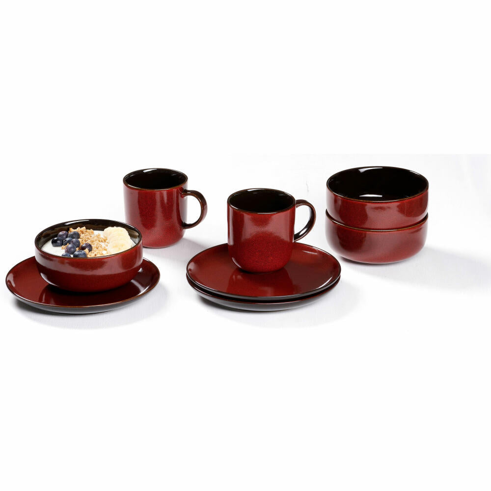 Ritzenhoff &amp; Breker breakfast set Gambia, 12-piece, breakfast service, tableware set, service, stoneware, red, 420128