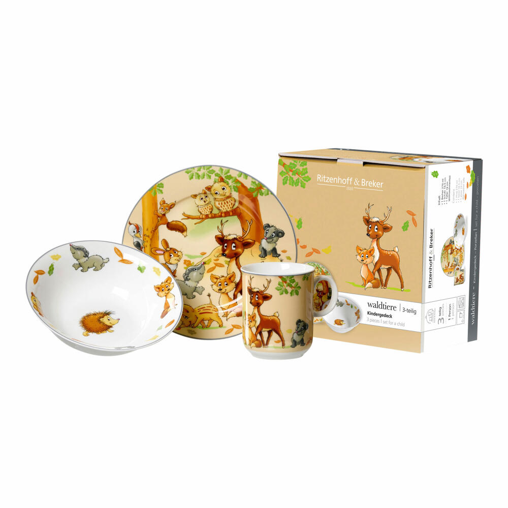 Ritzenhoff &amp; Breker children's set forest animals, 3-piece, tableware set, children's tableware, porcelain, colorful, 422412
