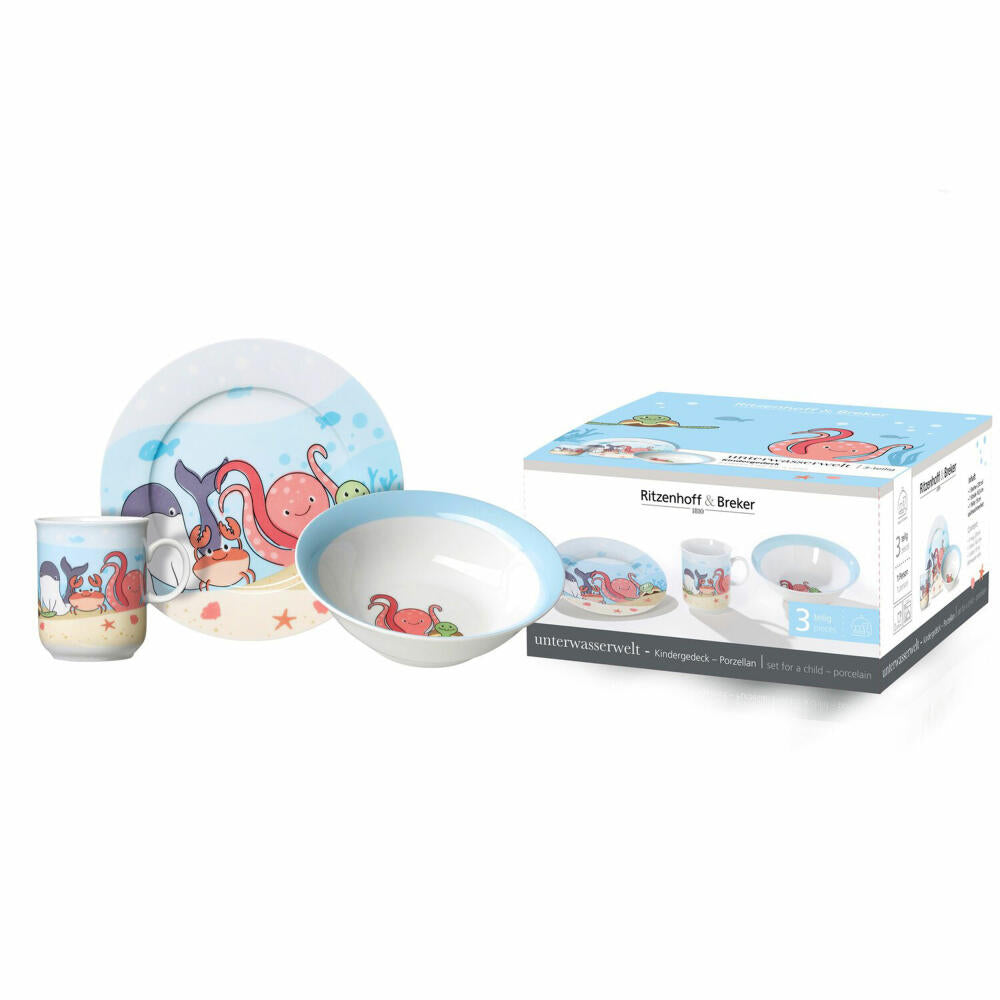 Ritzenhoff & Breker Unterwasserwelt Kinderset, 3-tlg., Becher, Schale, Teller, Geschirr, Kinder, Porzellan, 426472