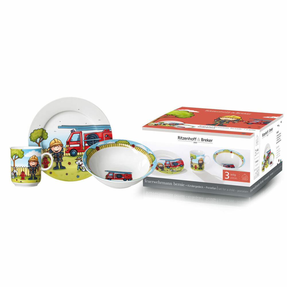 Ritzenhoff & Breker Feuerwehrmann Bernie Kinder-Set, 3-tlg., Becher, Schale, Teller, Geschirr, Kinder, Porzellan, 427028