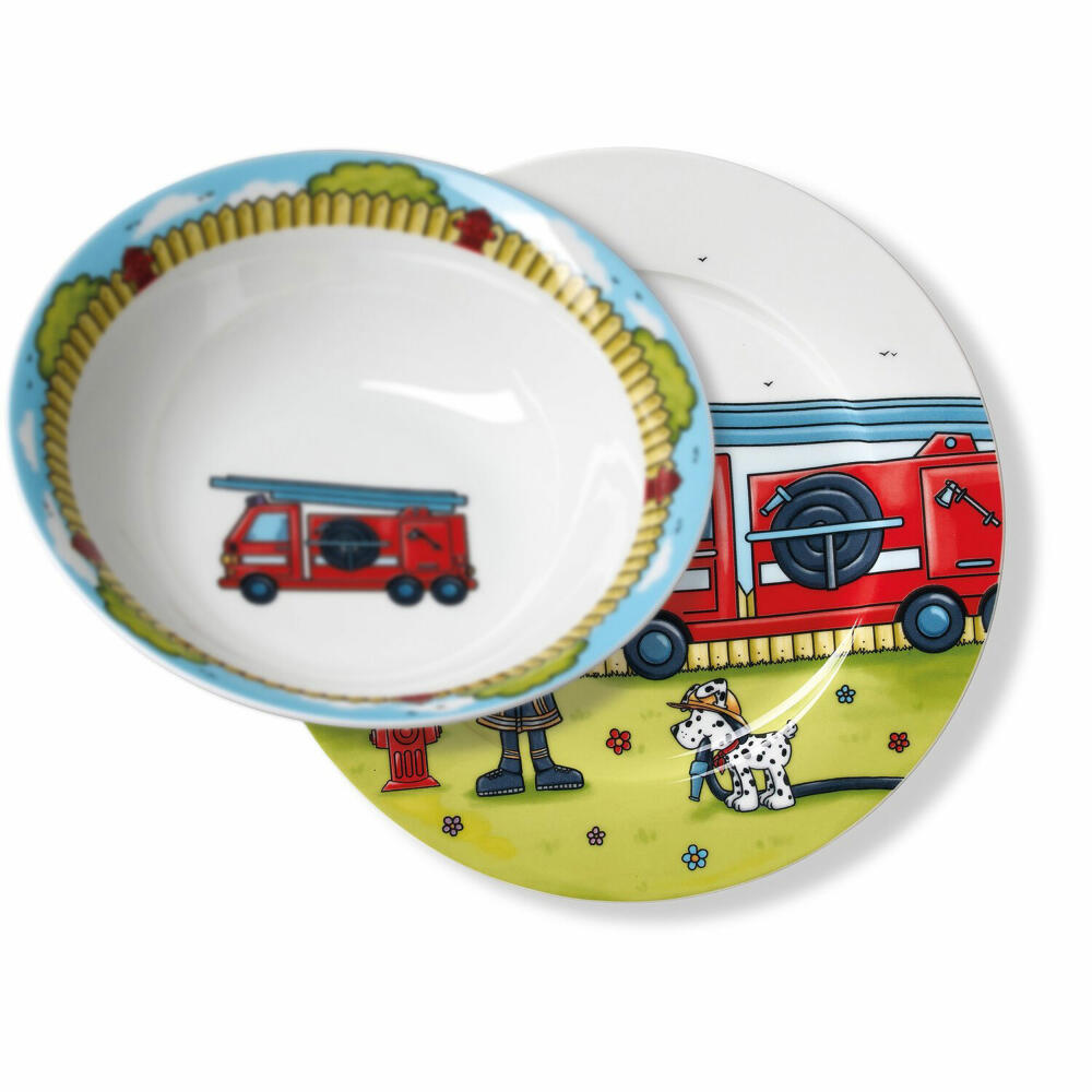 Ritzenhoff & Breker Feuerwehrmann Bernie Kinder-Set, 3-tlg., Becher, Schale, Teller, Geschirr, Kinder, Porzellan, 427028