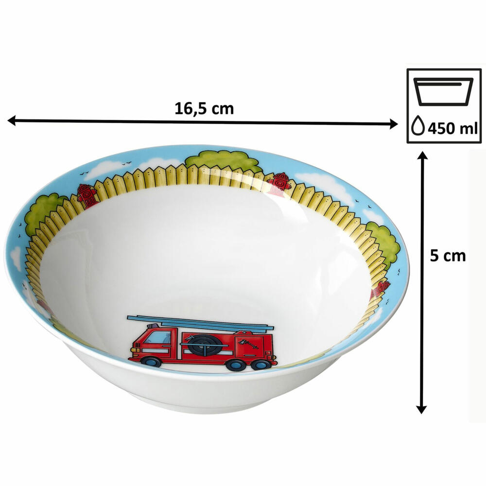 Ritzenhoff & Breker Feuerwehrmann Bernie Kinder-Set, 3-tlg., Becher, Schale, Teller, Geschirr, Kinder, Porzellan, 427028