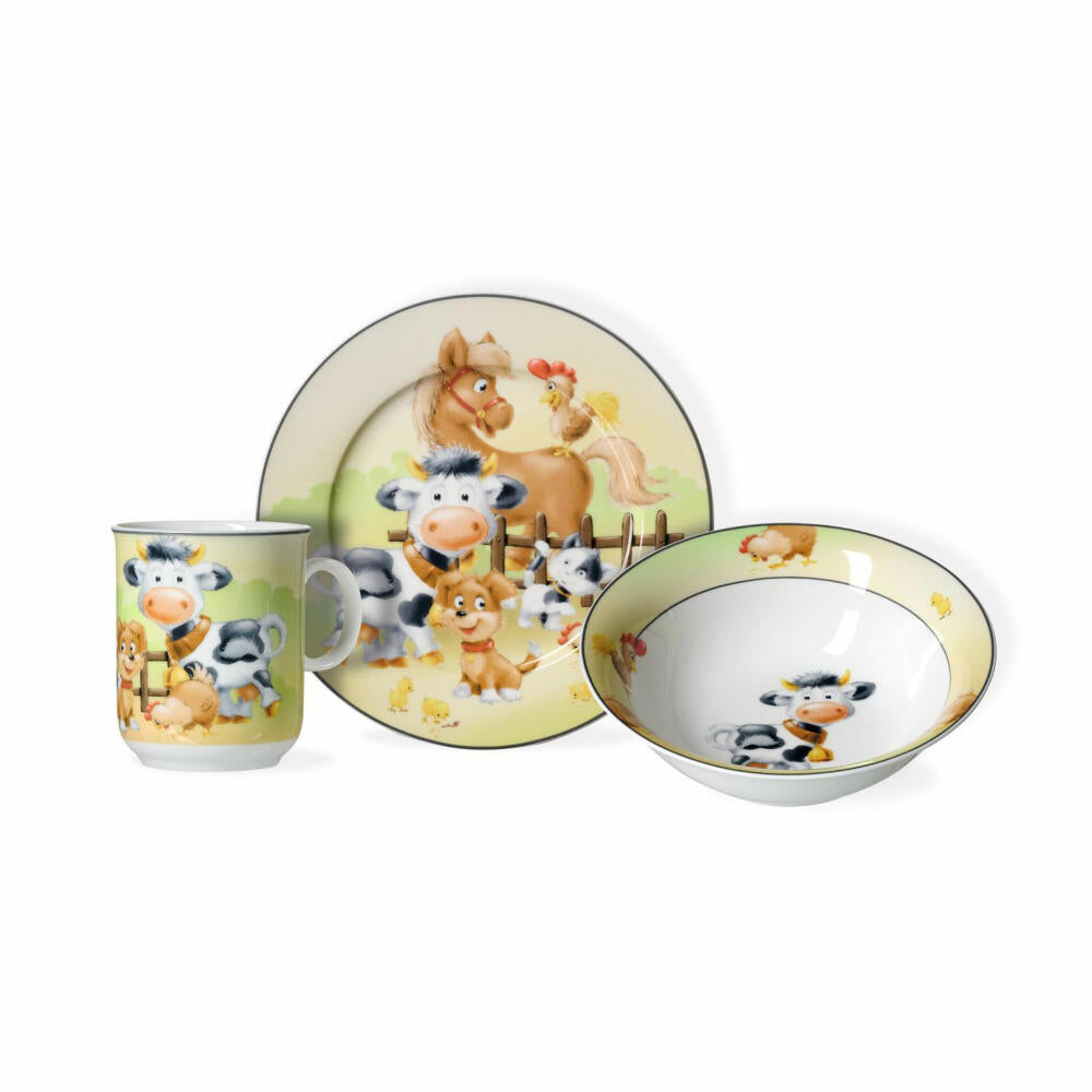 Ritzenhoff & Breker Tiere Kinderset Hoftiere, 3-tlg., Becher, Schale, Teller, Geschirr, Kinder, Porzellan, 428308