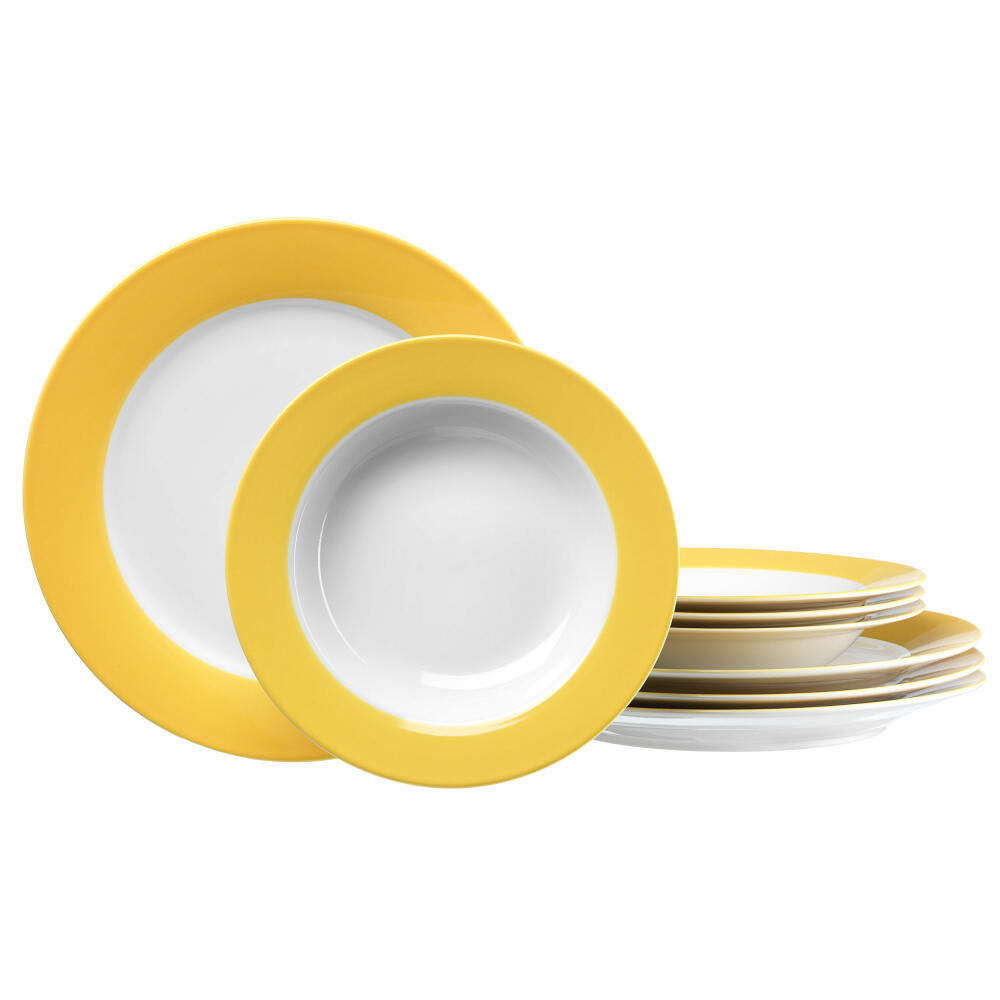 Ritzenhoff &amp; Breker DOPPIO dinner service 8-piece, tableware set, service, round, porcelain, yellow, 596656
