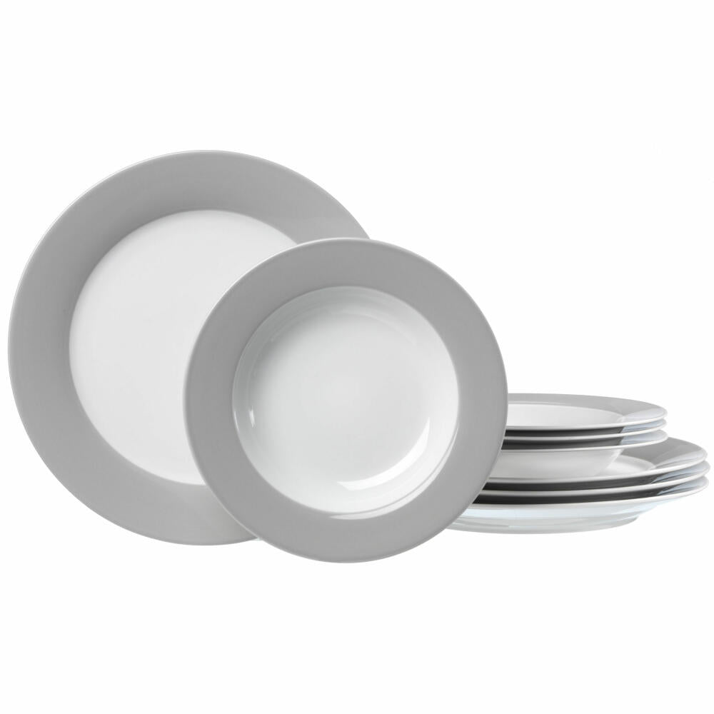 Ritzenhoff &amp; Breker DOPPIO dinner service 8-piece, tableware set, service, round, porcelain, grey, 596694