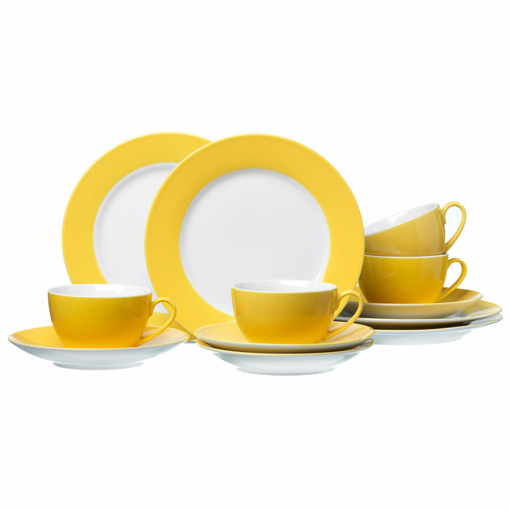 Ritzenhoff &amp; Breker DOPPIO coffee service 12-piece, tableware set, service, round, porcelain, yellow, 597011