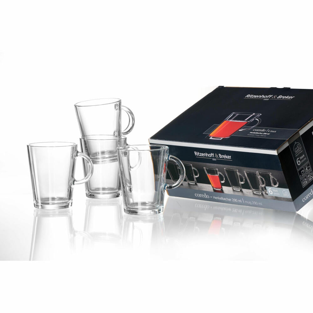 Ritzenhoff &amp; Breker handle glass Coredo, mug with handle, drinking glass, handle mug, glass, clear, 290 ml, 677348
