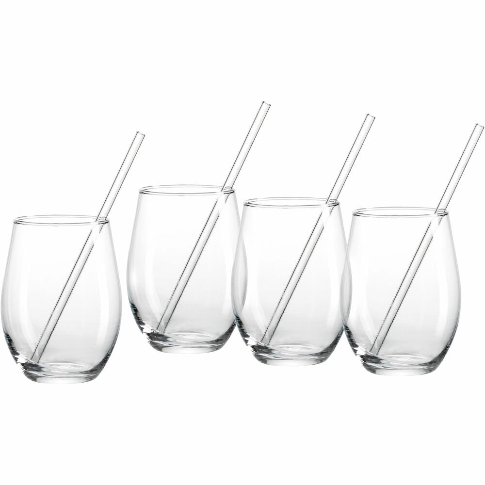 Ritzenhoff &amp; Breker Gin Long Drink Glasses Set, 8 pcs., with drinking straw, long drink glass, drinking glass, glass, clear, 811681