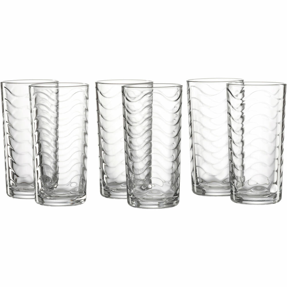 Ritzenhoff &amp; Breker Longdrinkglass Wave, set of 6, drinking glass, juice glass, water glass, long drink, glass, clear, 250 ml, 812039
