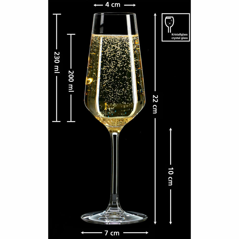 Ritzenhoff &amp; Breker Mambo champagne flutes set of 4, champagne glasses, crystal glass, clear, 230 ml, 813210