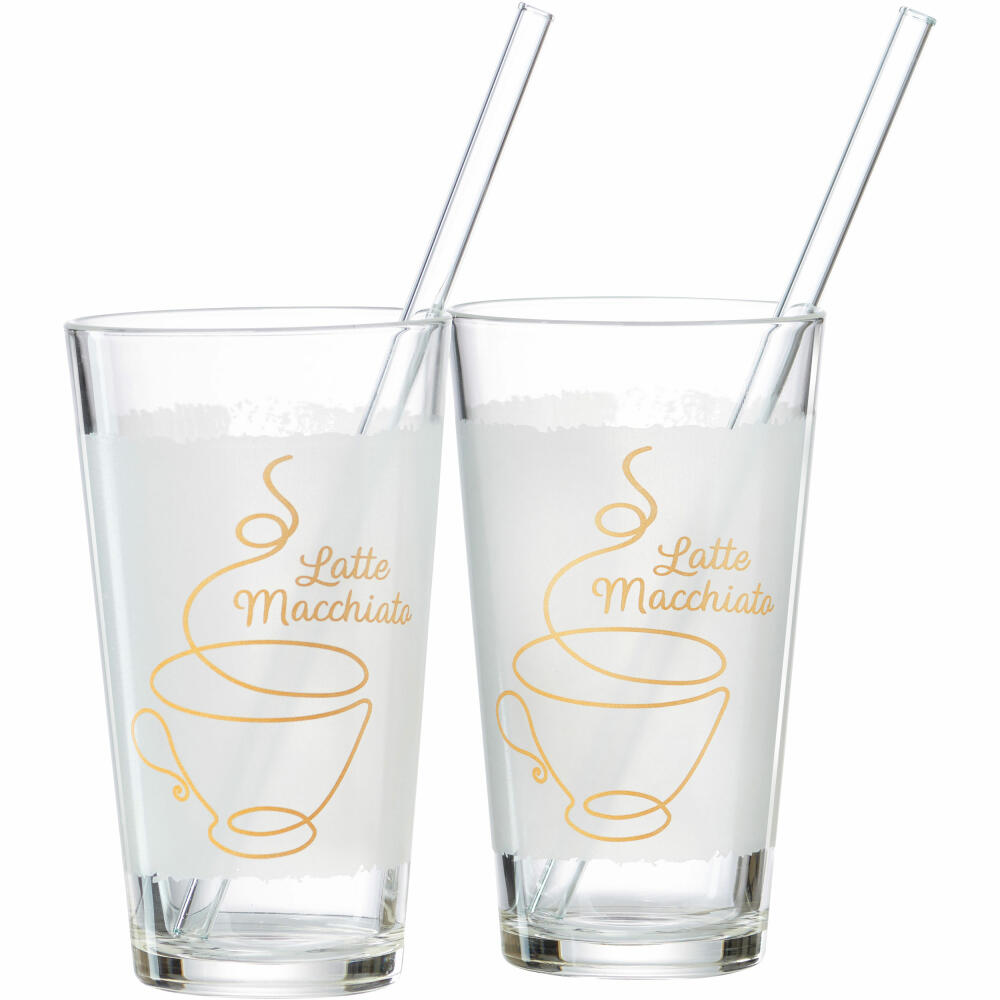 Ritzenhoff &amp; Breker Set Latte-Macchiato Coffee, 4-piece, Latte Macchiato glasses, coffee glass, with drinking straw, glass, 350 ml, 815962
