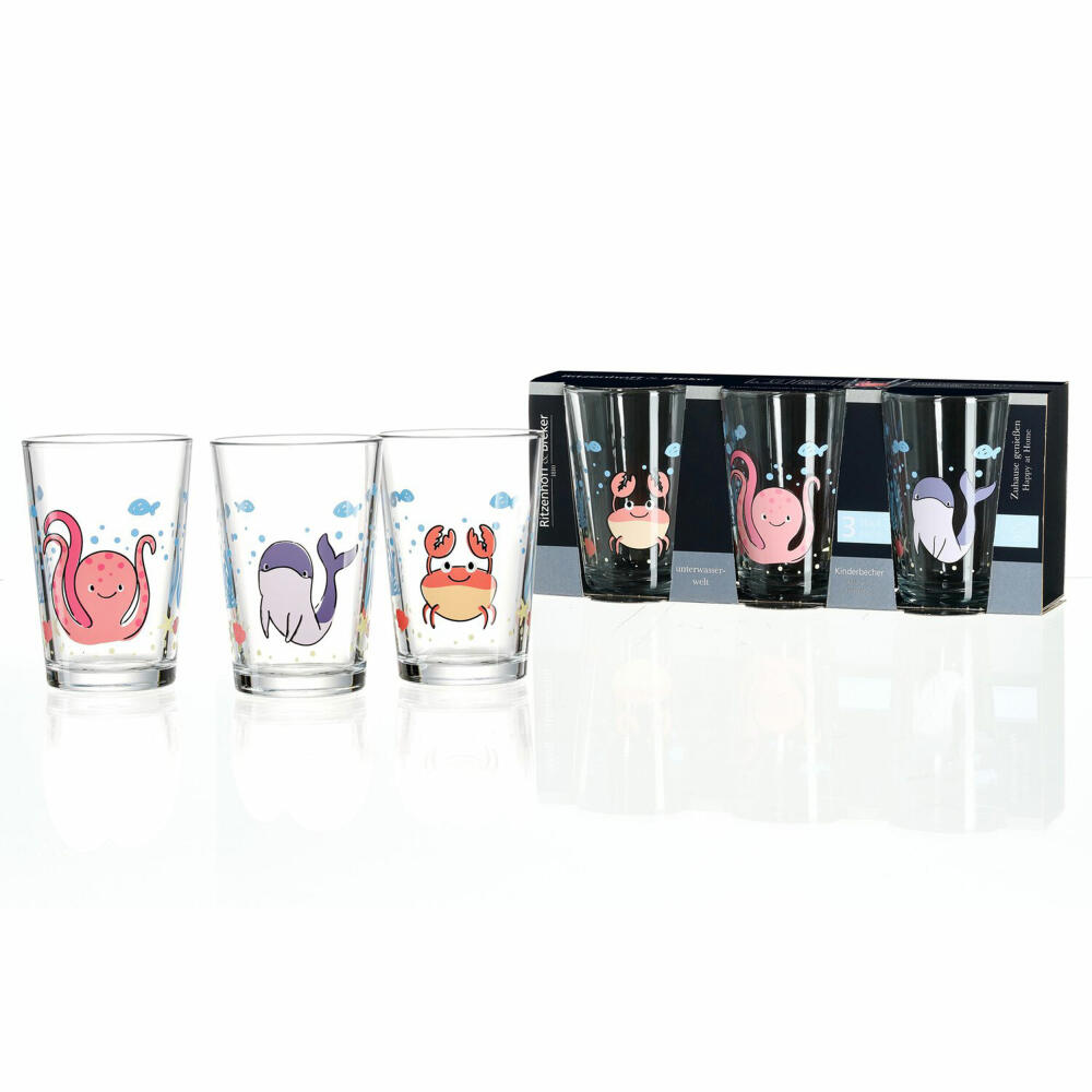 Ritzenhoff & Breker Unterwasserwelt Kinder-Trink-Becher, 3-tlg., Trinkglas, Wasserglas, Kinder, Glas, 818802