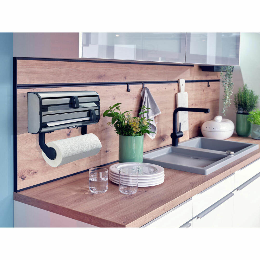 Leifheit Wandrollenhalter Parat Royal II, Küchenrollenhalter, Rollenhalter, für Alufolie und Frischhaltefolie, 25793