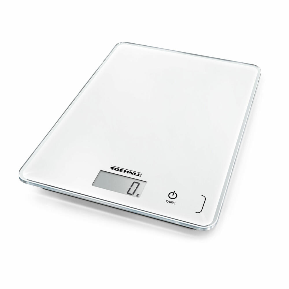 Soehnle Küchenwaage Digital Page Compact 300, Waage, Sicherheitsglas, LCD-Display, Weiß, 61501