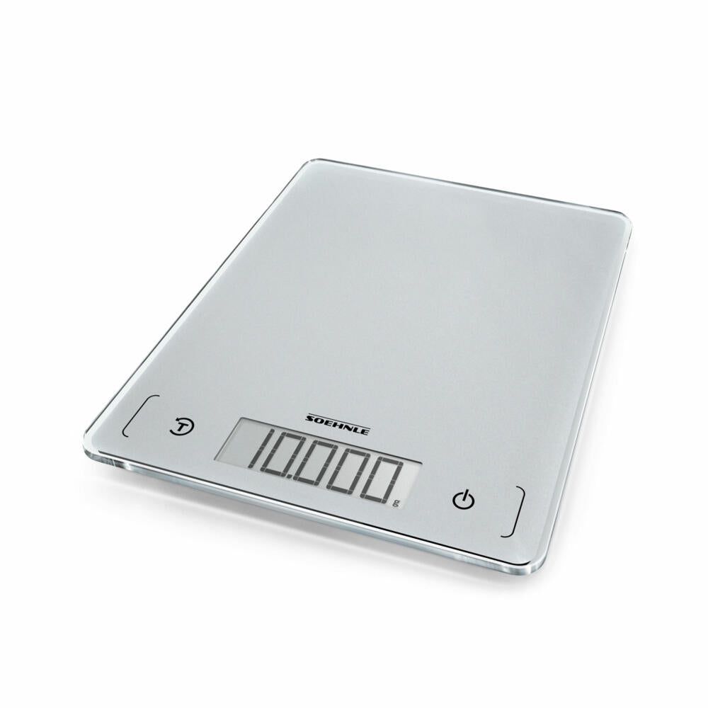 Soehnle Küchenwaage Digital Page Comfort 300 Slim, Waage, Sicherheitsglas, LCD-Display, Silber, 61504