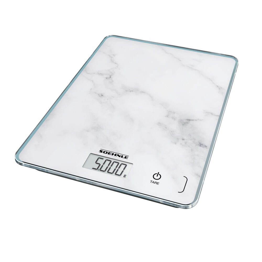 Soehnle Kitchen Scale Digital Page Compact 300 Marble, Kitchen Scale, LCD Display, White, 61516