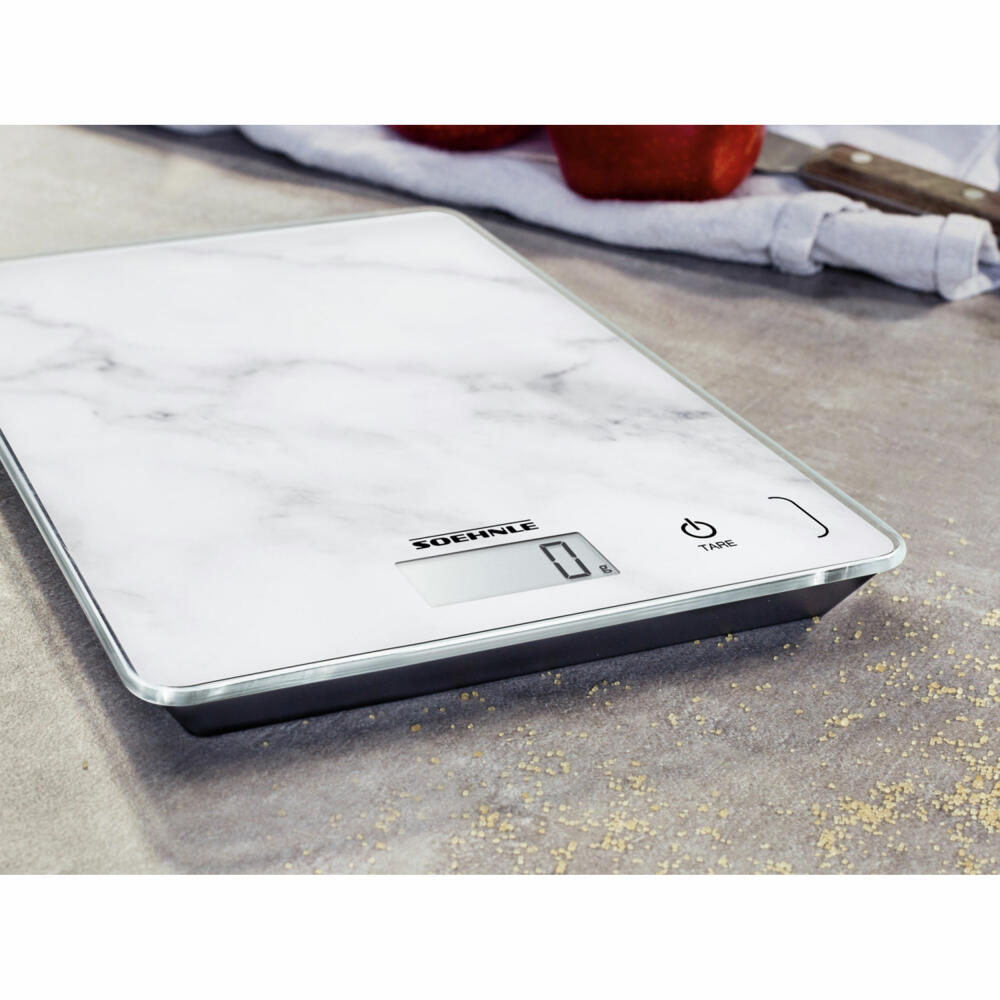 Soehnle Kitchen Scale Digital Page Compact 300 Marble, Kitchen Scale, LCD Display, White, 61516