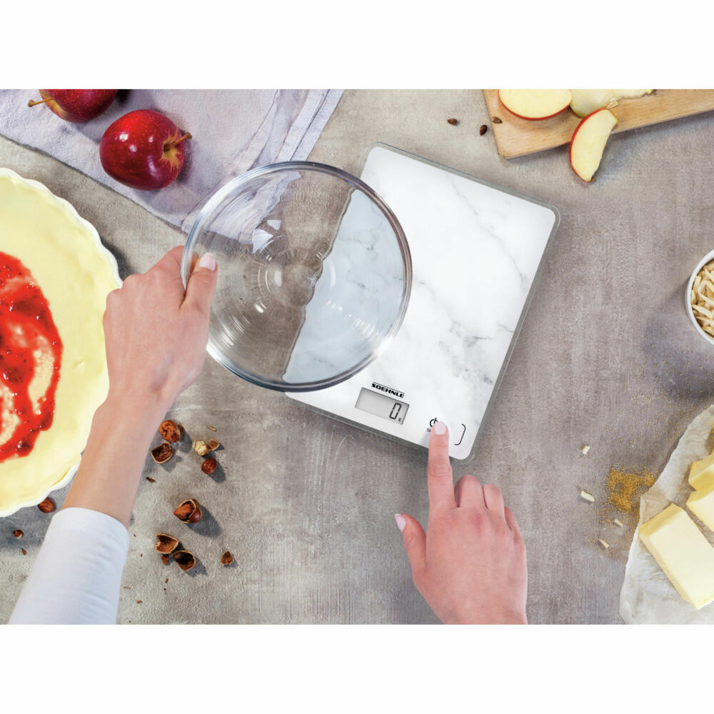 Soehnle Kitchen Scale Digital Page Compact 300 Marble, Kitchen Scale, LCD Display, White, 61516