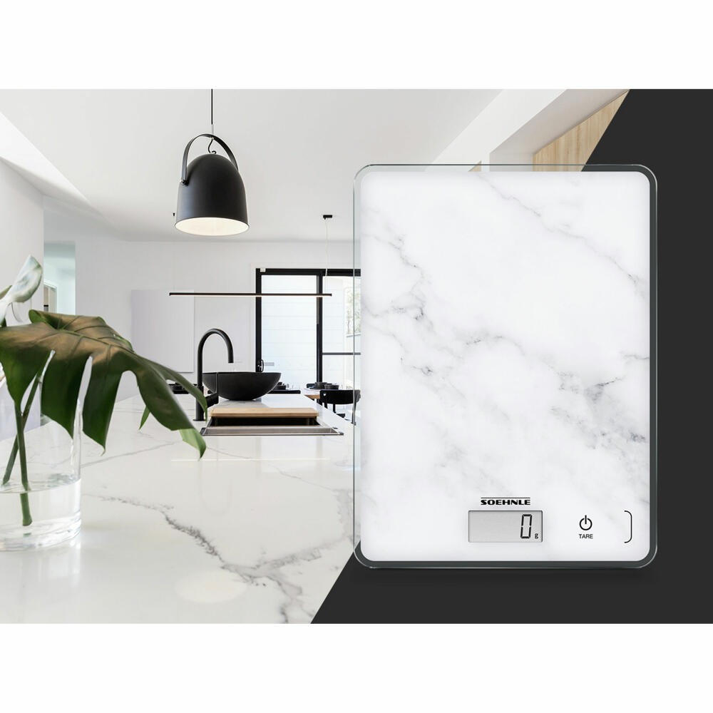 Soehnle Kitchen Scale Digital Page Compact 300 Marble, Kitchen Scale, LCD Display, White, 61516