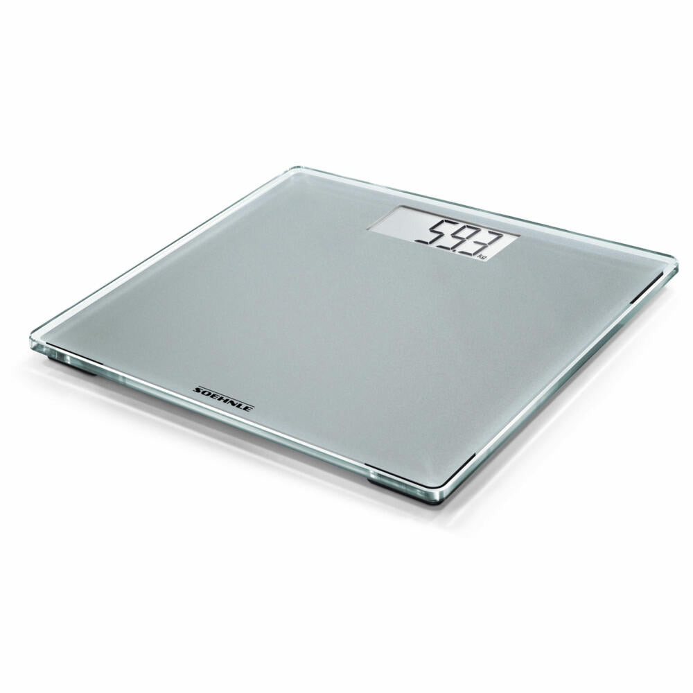Soehnle Personenwaage Digital Style Sense Compact 300, Körperwaage, Sicherheitsglas, LCD-Display, Silber, 63852
