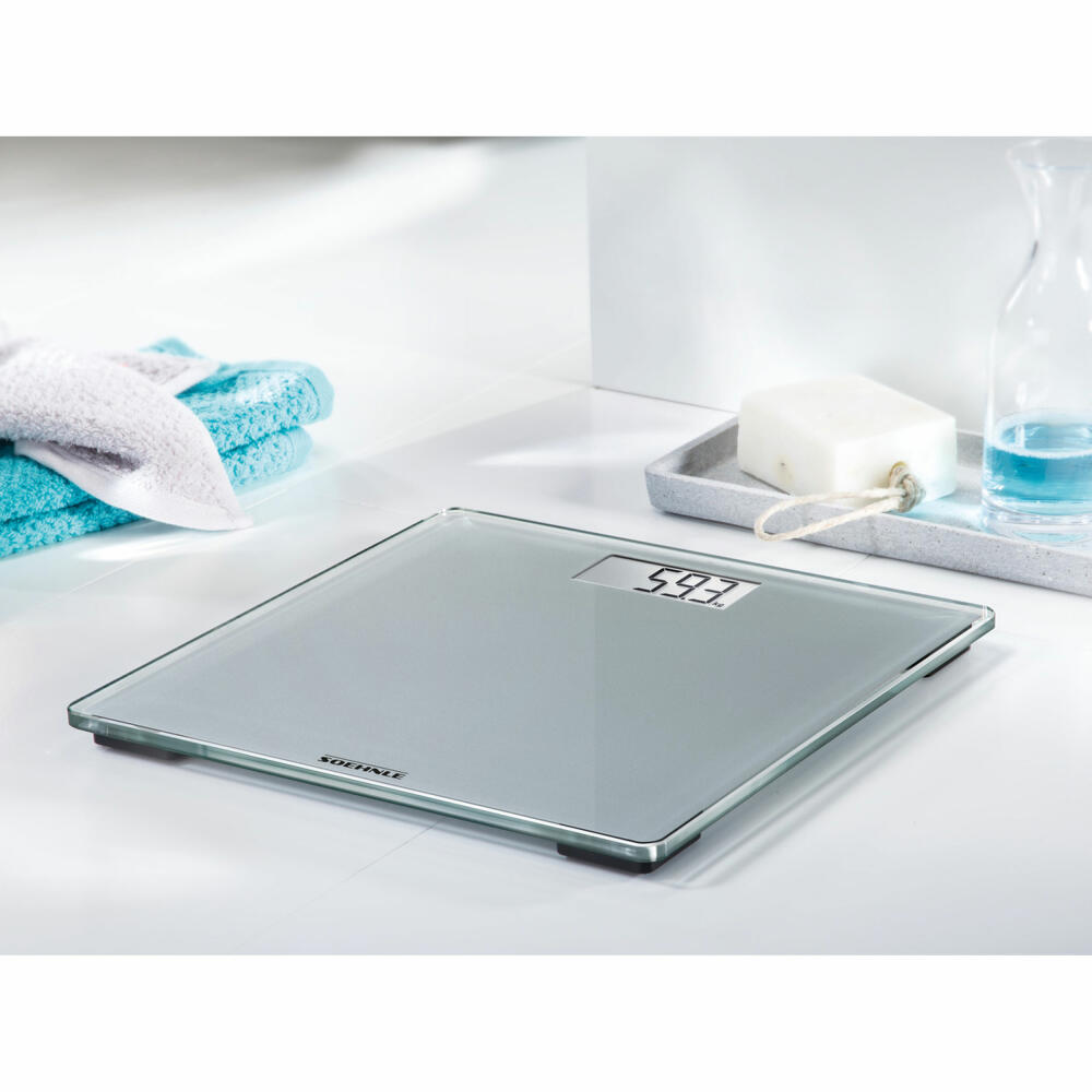 Soehnle Personenwaage Digital Style Sense Compact 300, Körperwaage, Sicherheitsglas, LCD-Display, Silber, 63852