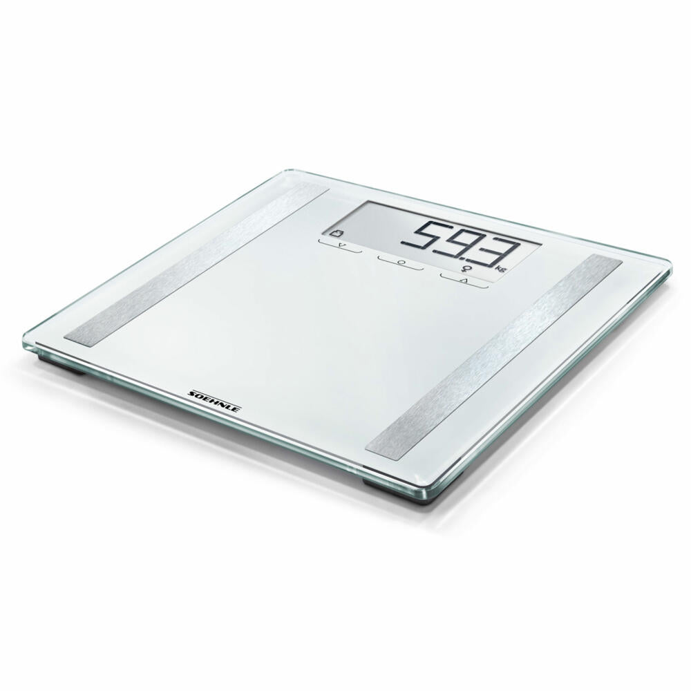 Soehnle Personal Scale Analysis Shape Sense Control 200, Body Scale, Safety Glass, LCD Display, Silver, 63858