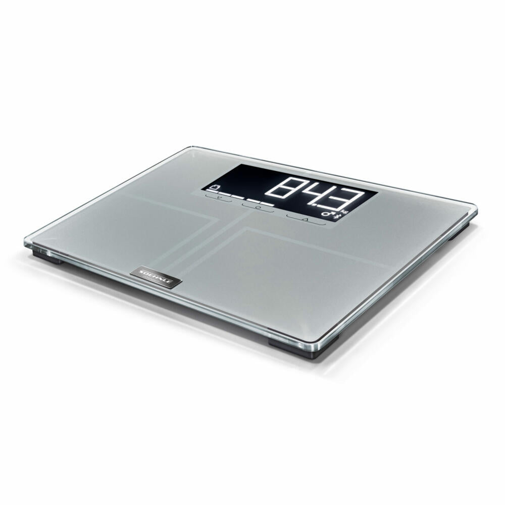 Soehnle Personenwaage Connect Shape Sense Connect 200 mit Bluetooth, Körperwaage, Sicherheitsglas, LCD-Display, Silber, 63873