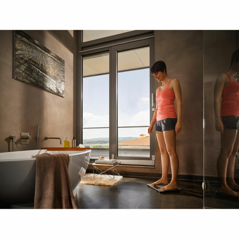Soehnle Personenwaage Connect Shape Sense Connect 200 mit Bluetooth, Körperwaage, Sicherheitsglas, LCD-Display, Silber, 63873