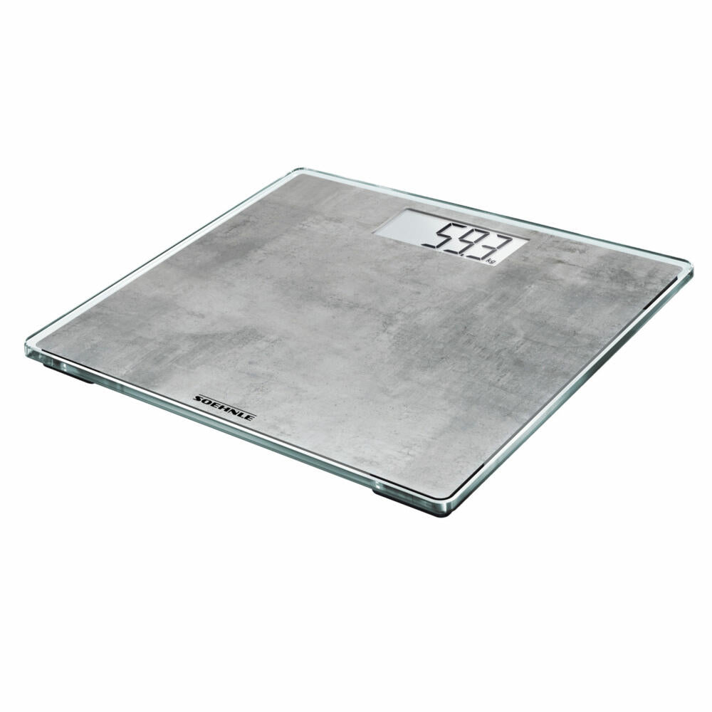 Soehnle Personenwaage Digital Style Sense Compact 300 Concrete, Körperwaage, Sicherheitsglas, LCD-Display, Grau, 63882