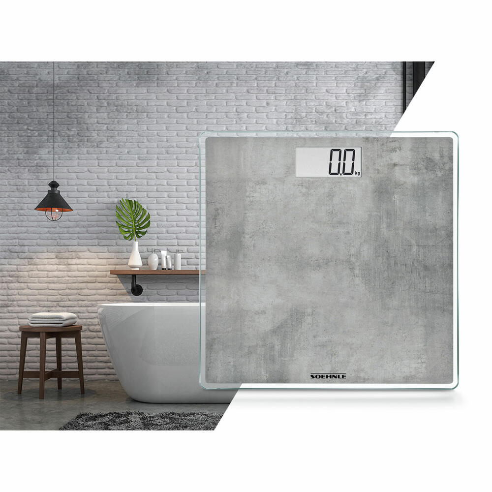 Soehnle Personenwaage Digital Style Sense Compact 300 Concrete, Körperwaage, Sicherheitsglas, LCD-Display, Grau, 63882
