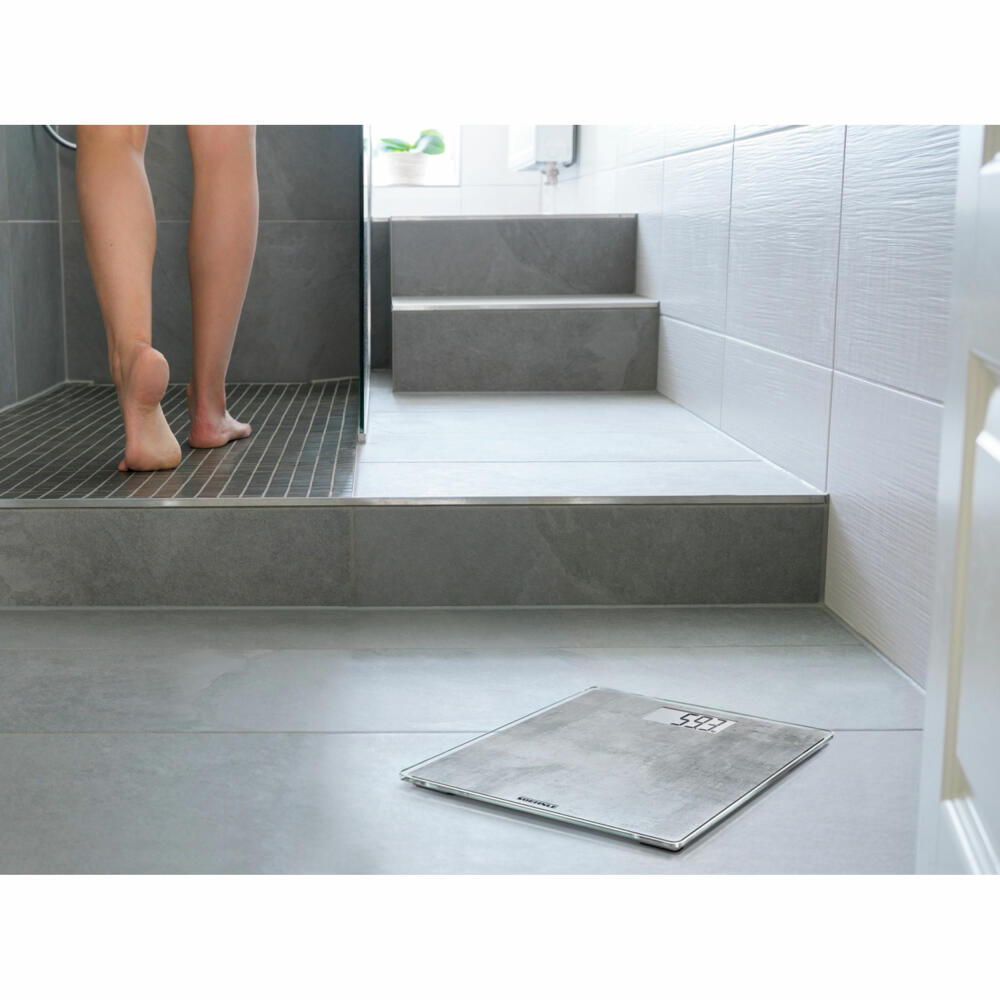 Soehnle Personenwaage Digital Style Sense Compact 300 Concrete, Körperwaage, Sicherheitsglas, LCD-Display, Grau, 63882