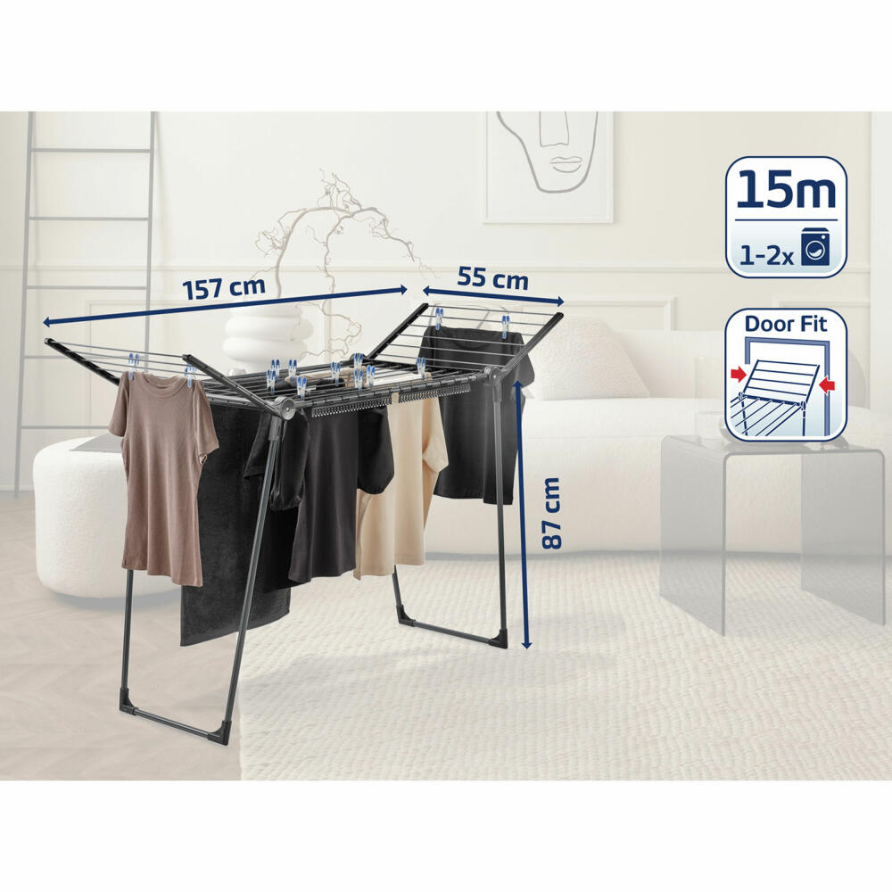 Leifheit Pegasus 150 Solid Black Clothes Dryer, Clothes Rack, Drying Rack, 81690