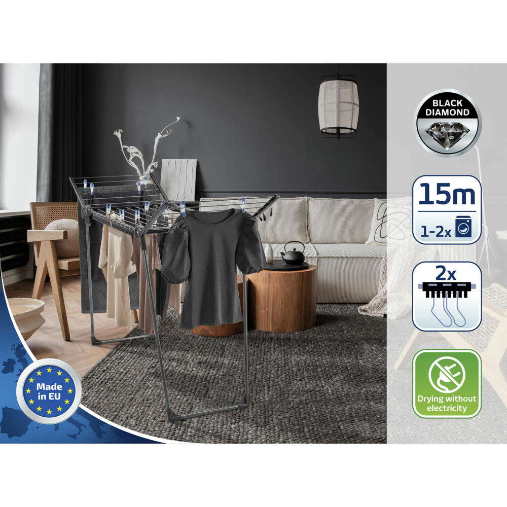 Leifheit Pegasus 150 Solid Black Clothes Dryer, Clothes Rack, Drying Rack, 81690