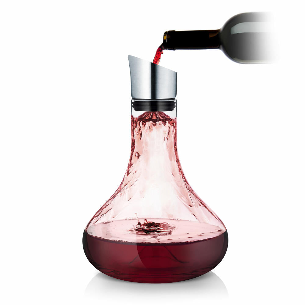 Blomus Alpha Dekantierkaraffe, Weinkaraffe, Glaskaraffe, Edelstahl Matt, Klarglas, H 26.5 cm, Ø 18 cm, 63570