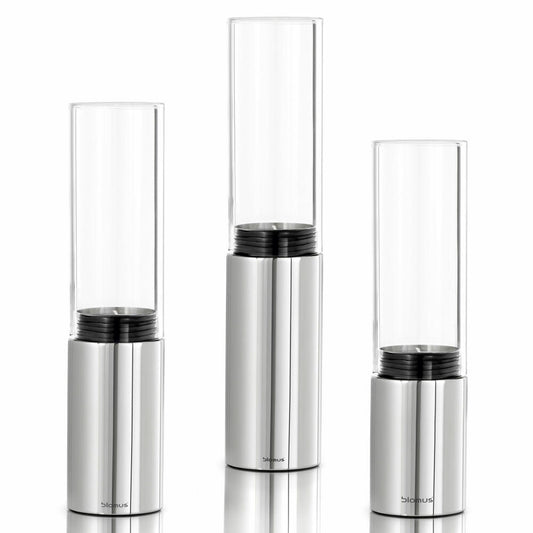 Blomus lantern tealight holder set Faro, for tealights, glass / polished stainless steel, set of 3, 65090