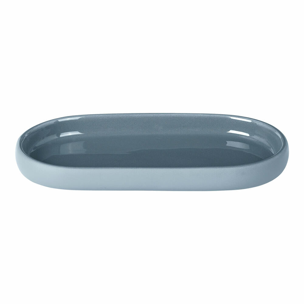 Blomus SONO tray, storage, bathroom shelf, ceramic, silicone, ashley blue, 19 x 10 cm, 69178