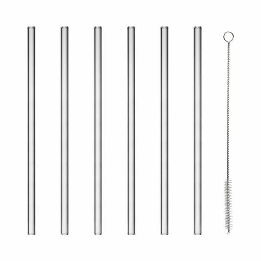 Blomus Sala Glastrinkhalme, 6er Set, mit Reinigungsbürste, Trinkhalme, Trinkhalm, Glashalm, Glas, Clear, 64245