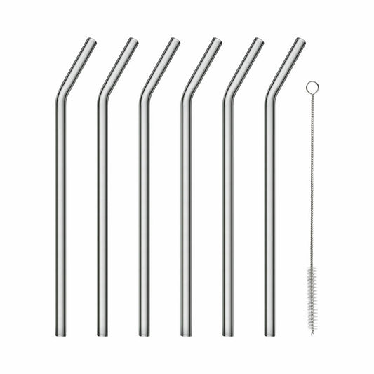 Blomus Sala Glastrinkhalme Gebogen, 6er Set, mit Reinigungsbürste, Trinkhalme, Trinkhalm, Glashalm, Smoke, 64248