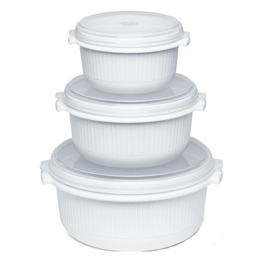 Emsa Micro Family Starter Set 0.5 L, 1 L, 1.5 L, Microwave Dishes, Microwave Pot, White, 459061200