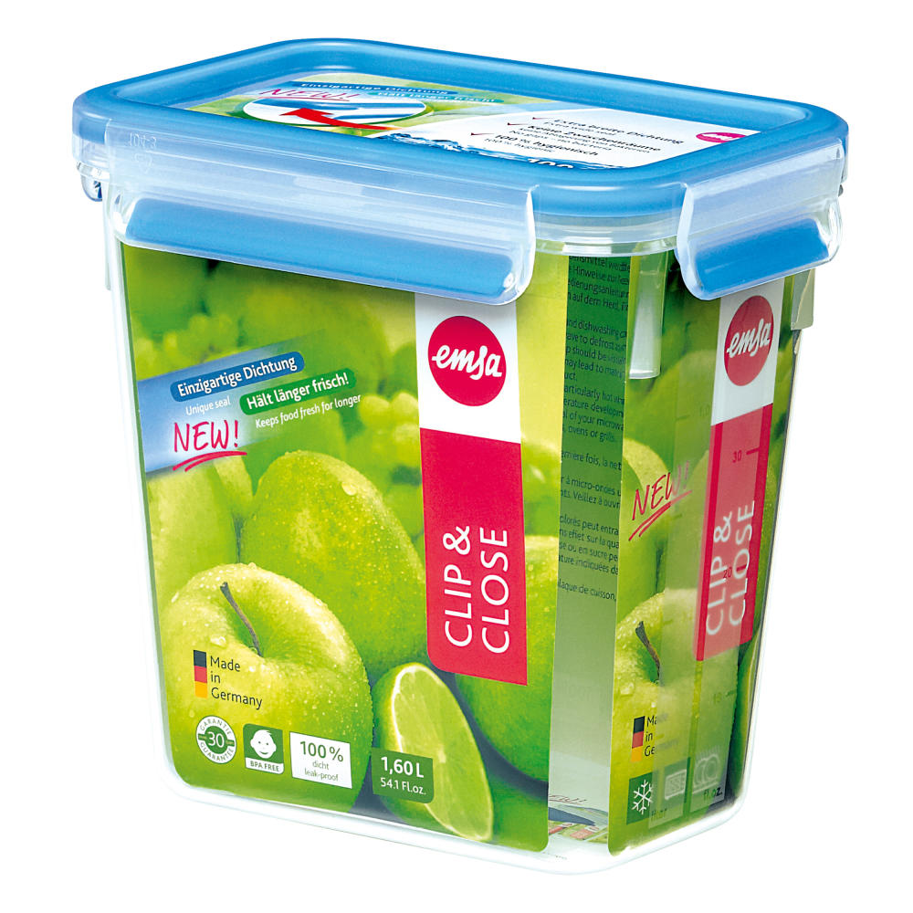 Emsa Clip & Close Frischhaltedose 1.60 L, Brotdose, Frischhaltebox, Brotbox, 508543