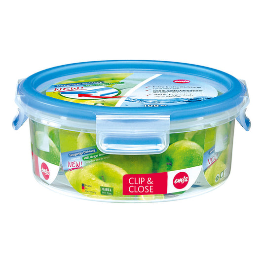 Emsa Clip &amp; Close food storage container 0.85 L, round, lunch box, food storage box, bread box, 508552