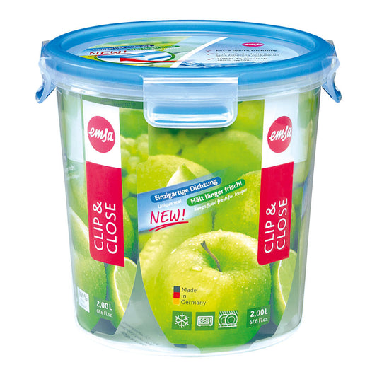 Emsa Clip &amp; Close food storage container 2 L, round, lunch box, food storage box, bread box, 508553