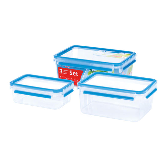 Emsa Clip & Close 3-teiliges Set Frischhaltedosen, 1 L, 2.30 L, 3.70 L, Brotdose, Frischhaltebox, Box, 508567
