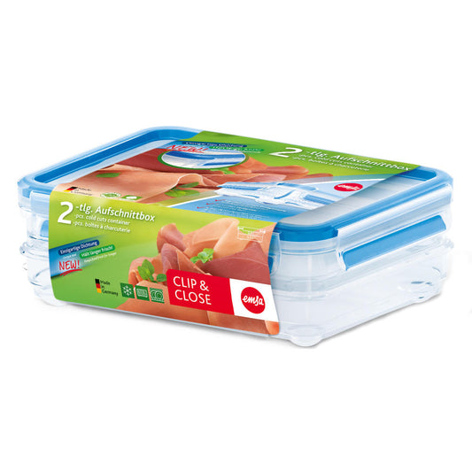 Emsa Clip & Close Aufschnittbox Set 0.6 L, Brotdose, Frischhaltebox, Käse-Wurstbox, 513576