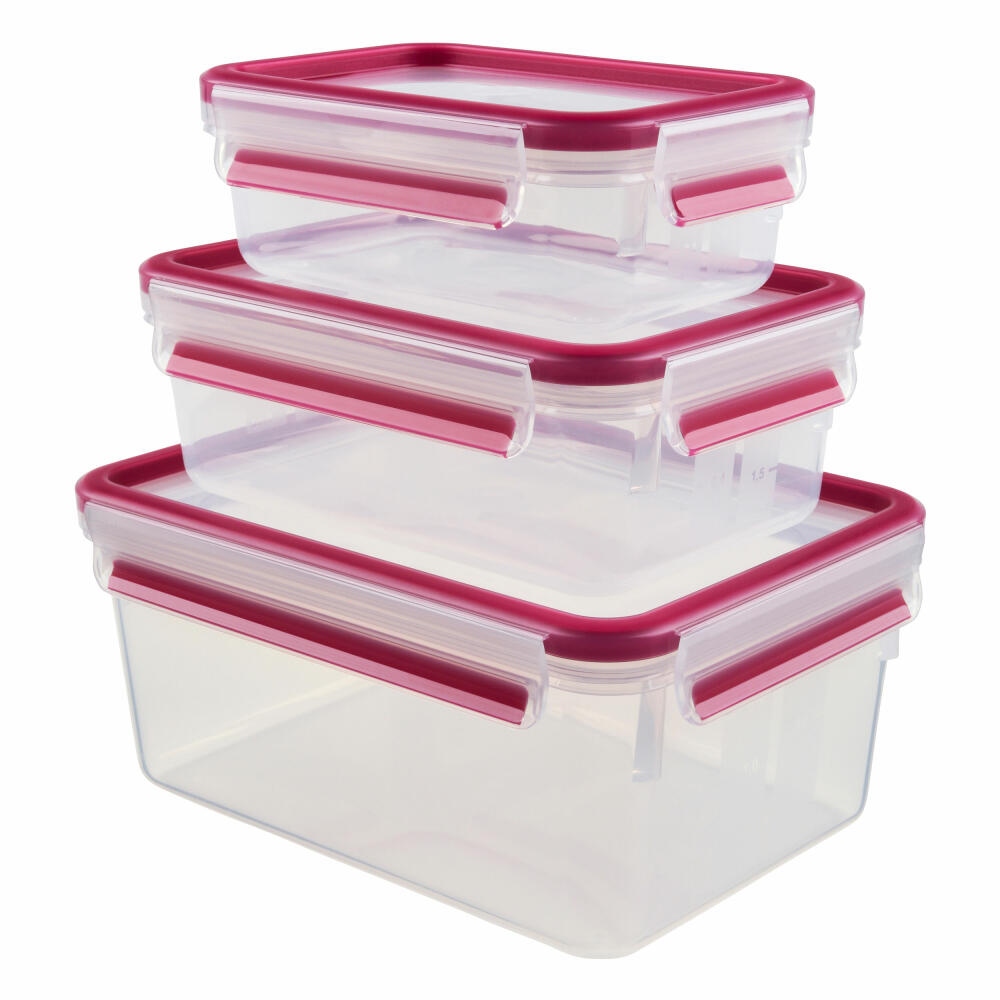 Emsa CLIP &amp; CLOSE food storage container set, 3-piece, food storage container, container, round, plastic, raspberry, 515584