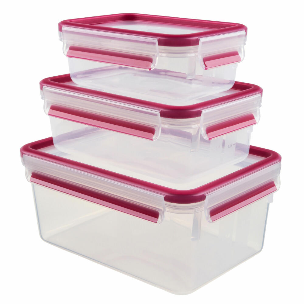 Emsa CLIP &amp; CLOSE food storage container set, 3-piece, food storage container, container, round, plastic, raspberry, 515584