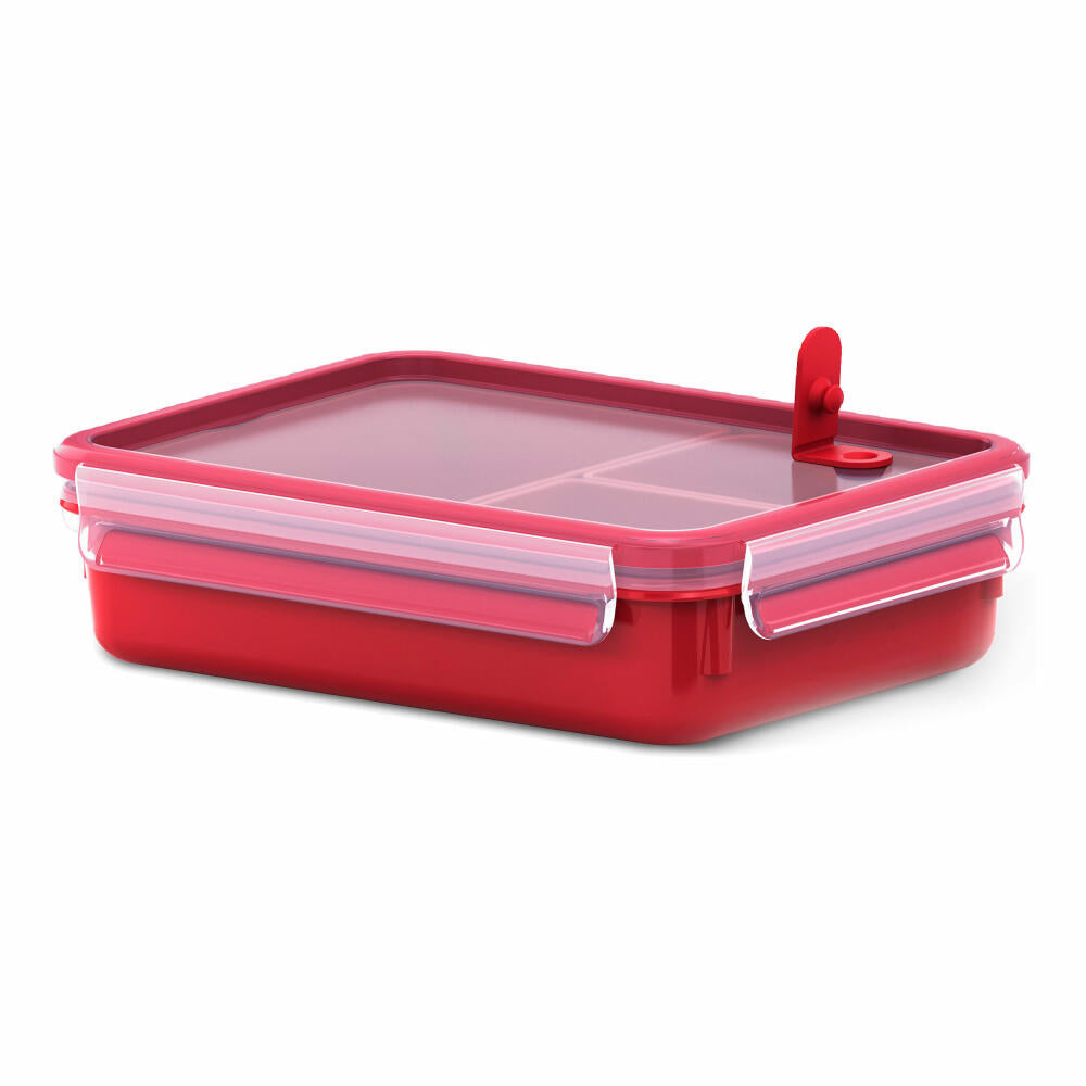 Emsa Clip & Micro Mikrowellendose mit herausnehmbaren Trenneinsätzen, Gefrierdose, Dose, Frischhalte Box, Clipbox, Kunststoff, Rot, 1.2 L, 517775