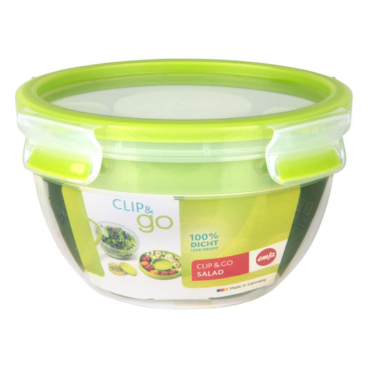 Emsa Clip & Go Salatbox rund, Frischhalte Box, Dose, Aufbewahrungsdose, Clipbox, Kunststoff, Grün, 1 L, 518097