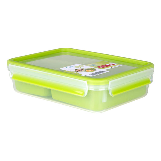Emsa Clip & Go Lunchbox mit Gittereinsatz + Snackeinsatz, Frischhalte Box, Dose, Aufbewahrungsdose, Clipbox, Kunststoff, Grün, 1.2 L, 518100
